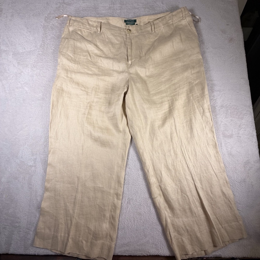 Lauren Ralph Lauren 100% Linen Wide Leg Pants Womens 22W Beige Sanderson *flaw‎